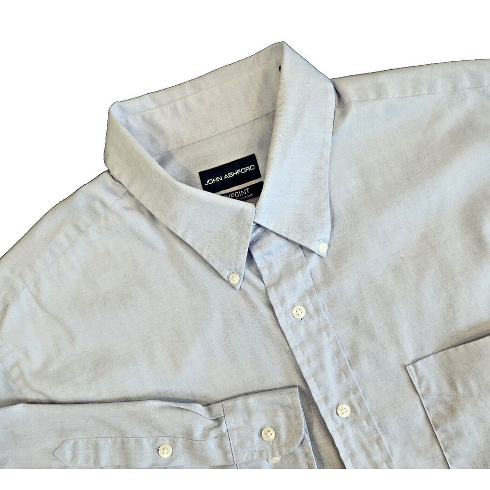 John Ashford Shirt Mens XL 17x34/35 Pinpoint Wrinkle‎ Resistant Long Sleeve Blue